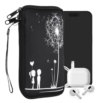Immagine di kwmobile Custodia in neoprene con zip per smartphone XL 6,7/6,8&quot; Astuccio portacellulare a sacchetto cerniera Borsa verticale Amore bianco/nero