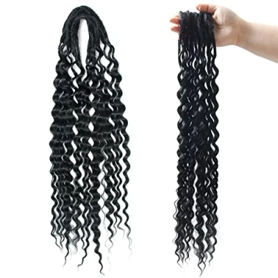 Immagine di 24 Pollici di Estensioni Dreadlock a Doppia Estremità con Ricce Dreads Sintetici Sottili 0,6 cm Ondulati Morbidi Dreadlocks Pre Ciclo, 15 Fili/Confezione