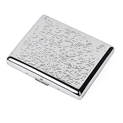 Immagine di Portasigarette in metallo portatile per uomini e donne, grado di ospitare sigarette da 18 20 100mm (20pcs 100&#039;s, Silver)