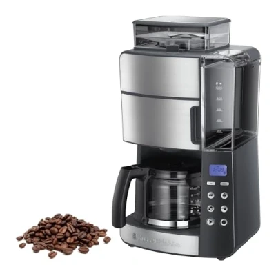 Immagine di Russell Hobbs Macchina Caffé Americano con Macinacaffé Integrato Timer digitale, Filtro per Estrazione e Aroma ottimali Caraffa in Vetro; Max 10 tazze, 3 livelli di Macinatura, 25610 56