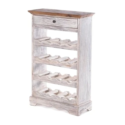 Immagine di Design Delights CANTINETTA Cortez in Legno Massiccio, 85 x 50 cm (A L), Bianco Antico,Stile Rustico, portabottiglie