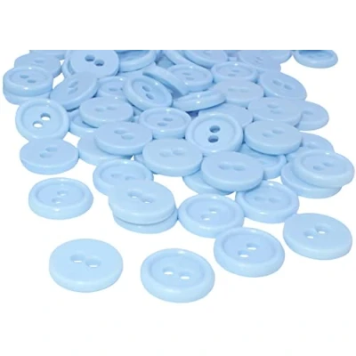 Immagine di AERZETIX C56277 Set di 100 Bottoni rotondi per cucito Ø11.5x2.2mm con 2 fori diametro apertura 2mm colore blu chiaro in plastica hobby creativo decorazione cucire merceria moda