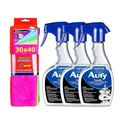 Immagine di NUNCAS SET 3 PEZZI AURY CESELLO 200 ML + pacco scorta 5 panni in microfibra 30x40cm