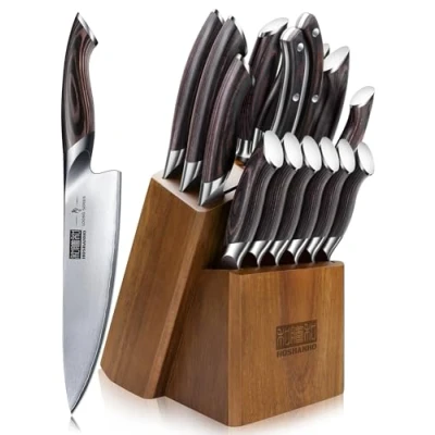 Immagine di HOSHANHO Set Coltelli da Cucina 16 Pezzi, Coltello Chef Professionali in Acciaio Inossidabile AUS 10 Giapponese, Ultra Affilati con Affilatore