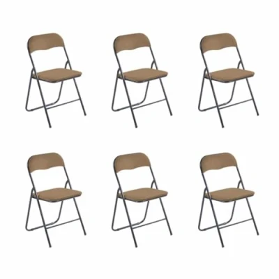 Immagine di Hooma Set di 6 sedie pieghevoli per interni, comode pieghevoli, cucina, sala da pranzo, ufficio, reception, sedia pieghevole in velluto e metallo marrone