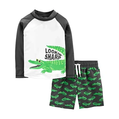Immagine di Simple Joys by Carter&#039;s Swimsuit Trunk And Rashguard Set Protezioni per Rash, Nero Stampa Coccodrillo, 24 Mesi Bimbo