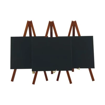 Immagine di SECURIT Set Da 3 Mini Lavagne Con Cavalletto Treppiede Per Caffè, Ristoranti, Bar, Negozi Base In Legno Laccato 24,4x15x13,5cm Colore Mogano