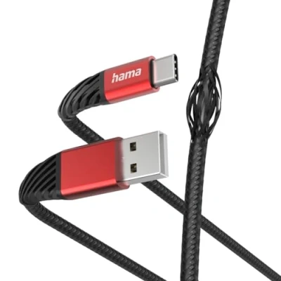 Immagine di Hama Cavo USB C Extreme (Cavo di ricarica A 2.0, 480 Mbit/s, 1.5 m, guaina intrecciata in nylon, per PC, Macbook, Tablet, Smartphone, Power Pack, altoparlante, gamepad) nero/rosso