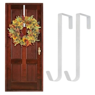 Immagine di SYEYCW 2 Pezzi Gancio per Ghirlanda Porta Blindata, di Natale in Metallo, Natale, Casa, Ufficio, Parete, Ghirlande Nozze o Decorazioni, Interno e Esterno Display (Bianco)