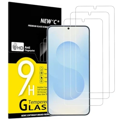 Immagine di NEW&#039;C 3 Pezzi, Vetro Temperato per Samsung Galaxy S25 Plus/ S25+, Pellicola Prottetiva Anti Graffio, Impronte, Senza Bolle, Durezza 9H, Ultra Trasparente, Resistente