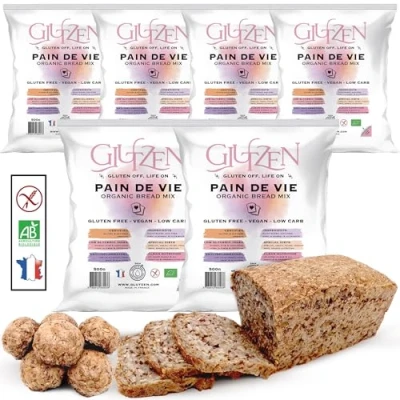 Immagine di Preparato per Pane senza Glutine BIO GLUTZEN Mix pane, integrale low carb, macchina del Celiaco, basso IG, Keto, Vegan, allergeni ai semi nutriente in 3 minuti. (6x500g)