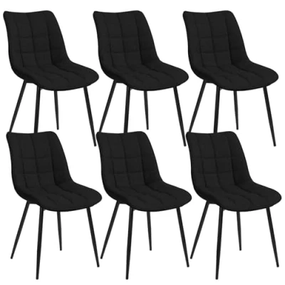 Immagine di WOLTU BH206sz 6 Sedie Sala da Pranzo Design Retrò Sgabello Imbottito con Rivestimento in Tessuto di Lino Nero Pezzi
