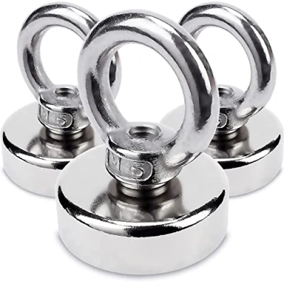 Immagine di Sensei 3 pezzi magnete ad anello al neodimio Ø25 x H32 mm, extra forte con struttura in acciaio, capacità di carico 20 kg, occhiello