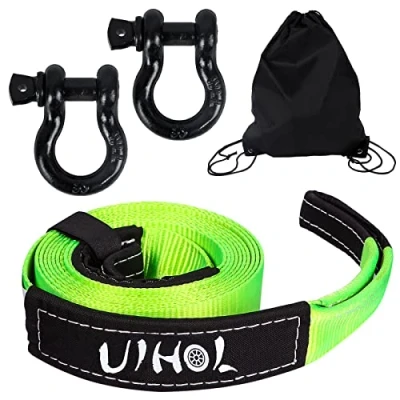 Immagine di UIHOL Cinghia Traino Auto, Corda Fuoristrada 5M, 1/2&#039;&#039; Grillo di Prua con Una Resistenza Alla Rottura 8T 26,455 lbs, Emergenza Borsa, Aggiornato, Più Sicuro, Durevole