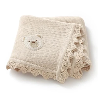 Immagine di DovFanny Coperta morbida in cotone per neonati e bambine Newbron con adorabile orsetto ricamato