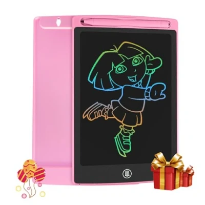 Immagine di HOMESTEC Tavoletta Grafica LCD con Display Colorato 8,5 Pollici, Scrittura da Disegno Cancellabile Scheda Elettronica Pulsante Elimina e Interruttore di Blocco, Salva Carta (Rosa)