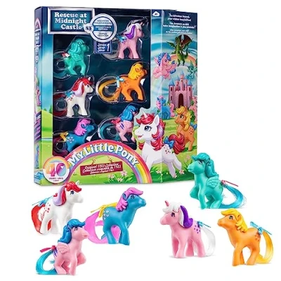 Immagine di Basic Fun My Little pony set da collezione per 40 anniversario,, 35338, 6 personaggi classici in design retrò originali, regalo giocattolo, giocattoli ragazze e ragazzi, dai 4