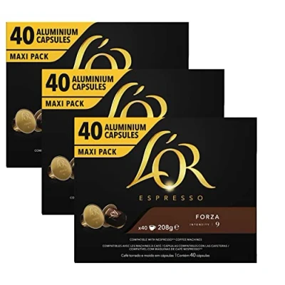 Immagine di L&#039;OR Espresso Coffee Forza Intensity 9 capsule di caffè compatibili Nespresso®* in alluminio 3 confezioni da 40 (120 bevande)