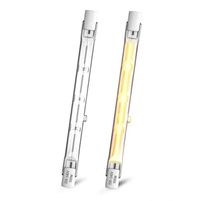 Immagine di Klarlight 500W R7s Lampadine Alogene 118mm, J118 T3 Doppia Testa Lampadina Lineare Dimmerabile Bianco Caldo 2800K, 11000LM per Proiettori, Lampade da Pavimento, Luci del Paesaggio (Confezione 2)