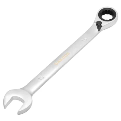 Immagine di DAKCOS Reversibili chiave combinata a cricchetto 15 mm metrica in CR V con finitura cromata opaca
