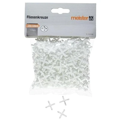 Immagine di Meister Croce per piastrelle, 2,5 mm, pratico set da 250 pezzi, in plastica robusta, colore bianco, accessorio piastrelle/distanziatori piastrelle/piastrelle/4422000