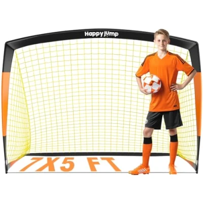 Immagine di Happy Jump Porta Da Calcio 3x2.2FT, 4x3FT, 5x3.6FT, 7x5FT Pop Up Allenamento Di Per Cortile (7x5 FT Nero Arancia) 1 PC