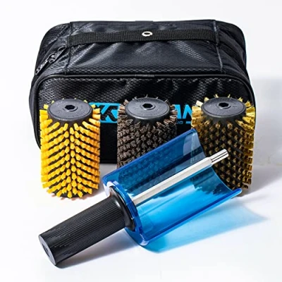 Immagine di XCMAN Set di spazzole rotanti per Sci, Lunghezza 100 mm, Manico con targhetta Sicurezza e 3 spazzole: Nylon, crine Cavallo, Ottone