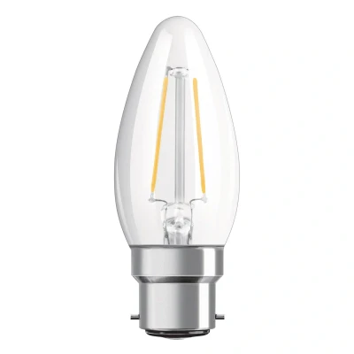Immagine di OSRAM LED Star Classic B25, lampada a filamento chiaro forma di candela, base B22d, bianco caldo (2700K), sostituzione lampadine convenzionali da 25W, confezione 1