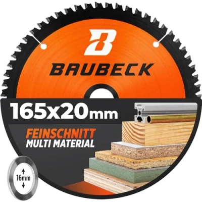 Immagine di BAUBECK Multi Materiale Lama per sega circolare 165 x 20 mm legno, alluminio e molto altro con anello di riduzione da 16 165x16