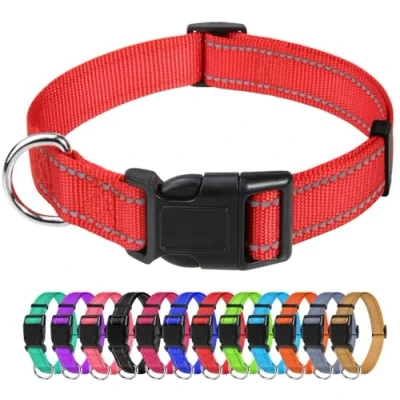 Immagine di TagME Collare per Cani in Nylon Riflettente, Fibbia Staccabile Durevole, Collari Di Sicurezza Regolabili Taglia Media, Rosso, Larghezza 2.5 cm