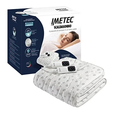 Immagine di Imetec Scaldasonno Adapto matrimoniale 150 x 160 cm, Basso consumo, Tecnologia brevettata, Riscaldamento rapido, Temperatura personalizzata, 100% cotone, Made in italy, 2 comandi con 6 temperature