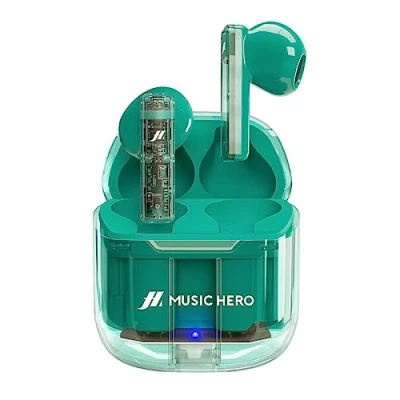 Immagine di Music Hero Auricolari TWS ICY, cuffiette wireless trasparenti con custodia di ricarica, autonomia 3 ore per musica e chiamate, microfono integrato, cavo ricarica USB C incluso