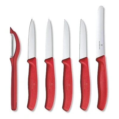 Immagine di Victorinox Swiss Classic, set di spelucchini professionali, 6 pezzi, extra affilati, manico in plastica robusta, Made, rosso