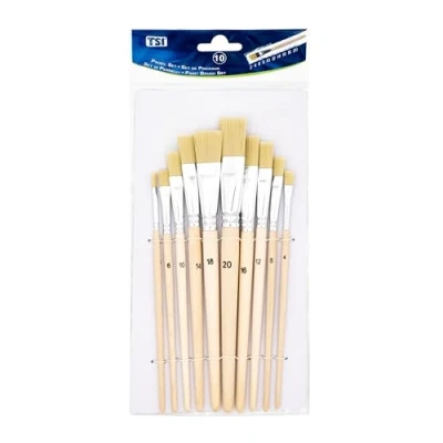 Immagine di TSI Set di pennelli a setole 10 pezzi (misure 2,4,6,8,10,12,14,16,18 e 20), fusto naturale n. 49032
