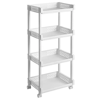 Immagine di SONGMICS Carrello con Rotelle, Scaffale a 4 Ripiani per Cucina e Bagno, Altezza di 86 cm, Bianco KSC04WT
