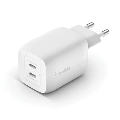 Immagine di Belkin Doppio caricabatteria da parete USB C 65 W, ricarica rapida PD 3.0, caricatore con tecnologia GaN per iPhone 15, 14, 13, 12, Pro, Pro Max, iPad, MacBook, Galaxy S24, S23, Tab e altri