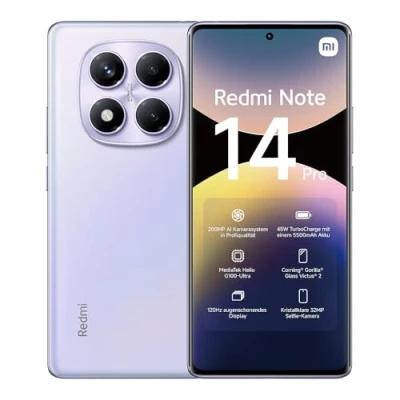 Immagine di Xiaomi Smartphone Redmi Note 14 Pro, 8+256GB, fotocamera AI di livello professionale da 200MP, batteria 5500mAh, selfie 32MP, funzionalità (caricabatterie non incluso), Viola