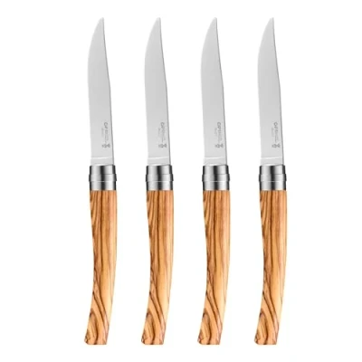 Immagine di Opinel Table Chic 254629 Set di coltelli in legno d&#039;ulivo, 4 coltelli, lunghezza lama: 10 cm, colore: Marrone