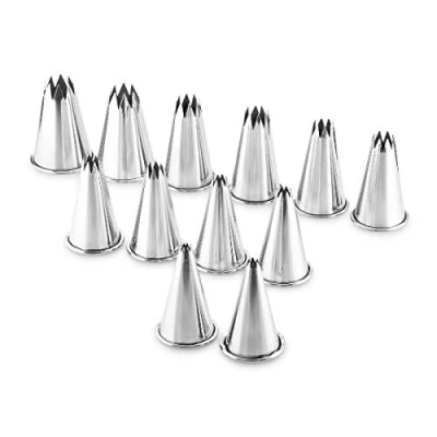 Immagine di Set di beccucci a stella in acciaio INOX, dimensione beccuccio: XXL, diametro da 4 15 mm, altezza 50 12 pezzi