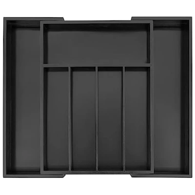 Immagine di Utoplike Portaposate in bambù, organizer espandibile per cassetto della cucina, supporto regolabile posate e posate, divisori cassetti, cucchiai, forchette, coltelli, grande, nero