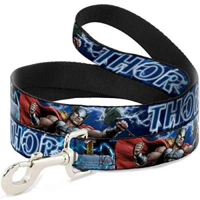 Immagine di Buckle Down Guinzaglio per cani Avengers Thor Hammer Action Pose Galaxy Blues bianco lungo 1,2 m largo 1,3 cm (DL 6FT WTH023 N)