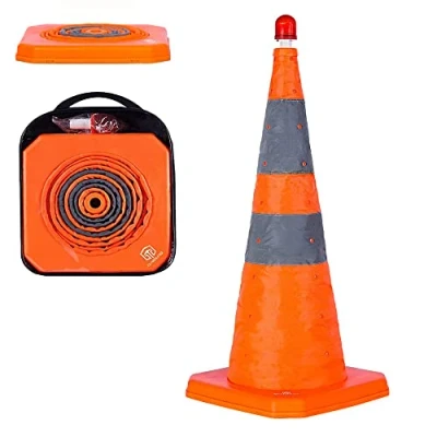 Immagine di coni pieghevoli di sicurezza stradale, pop up multiuso con luce LED e collare riflettente, per parcheggio pratica guida (1, 70cm)