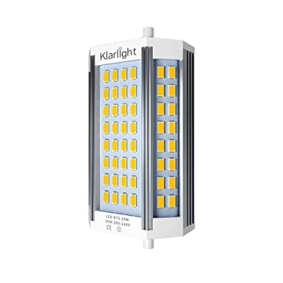 Immagine di Klarlight R7s 118mm LED Dimmerabile 30W, Bianco Caldo 3000K Sobstituzione per 200W 300W J118 Lampadina Alogena Lineare, Lampadine Lampada Riflettore Proiettore, Soffitto