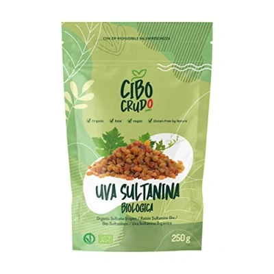 Immagine di Uvetta Sultanina Bio 250g. Uva Essiccata e Cruda. Passa Disidratata Senza Zuccheri Aggiunti da Consumare con Snack o in Dolci.