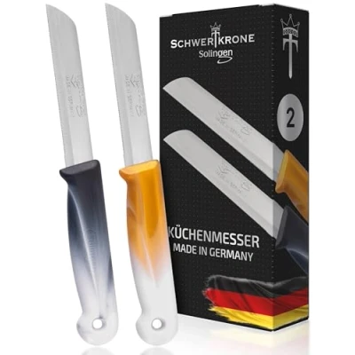 Immagine di Schwertkrone Set di 2 Coltelli Seghettati Spelucchino Solingen affilato Coltello multiuso/Coltelli da cucina in Acciaio Inox Lama 8,5 cm