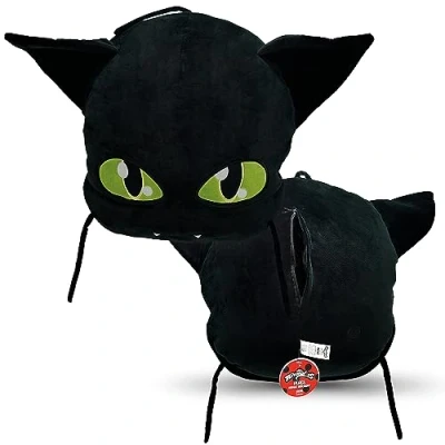 Immagine di Miraculous Ladybug Plagg Cuscino in peluche da 40 cm, extra morbido, per bambini, con una grande tasca segreta cerniera sul retro (Wyncor)