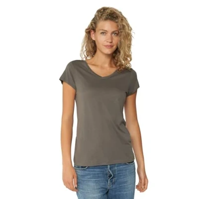 Immagine di DANISH ENDURANCE Maglietta in Cotone Biologico, T Shirt a Mezze Maniche, Morbida, Premium, da Donna, Scollo V Grigio, M