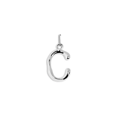 Immagine di SINGULARU Charm Letter XL Pendente Iniziale in Ottone con Finitura Placcata Rodio Lettere A Z Combinabile Collana Gioielli da Donna Lettera C
