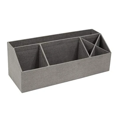 Immagine di Bigso Box of Sweden Organizer scrivania con 4 scomparti Scatola da per note, graffette, penne e altro Portacancelleria in fibra di legno carta effetto lino grigio