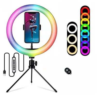 Immagine di Ring Light RGB Luce Per Selfie LED 10,2&quot; Con Stativo Treppiede,Con 30 Dimmerabili RGB/3 Modalità &amp; Luminosità di 10 Livelli,per Trucco, Selfie, Youtube e Tik Tok
